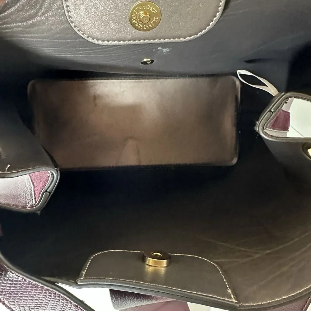 Luella Grey London Handbag‎ Hobo Shoulder Bucket Bag Purple Faux Leather Footed